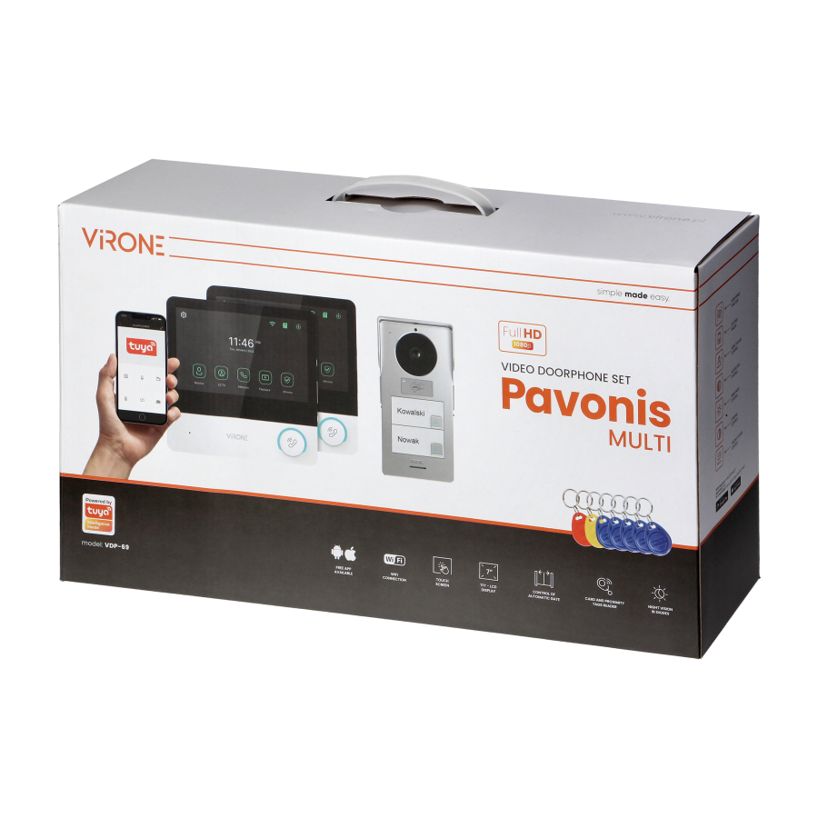 PAVONIS MULTI, two-family video doorphone set, 4-wire, 7", Wi-Fi, touch screen, Full HD, RFID